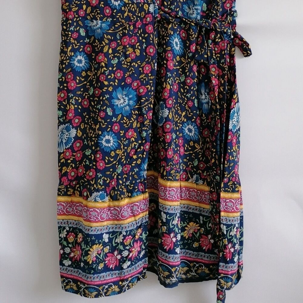 Temofon Women's Blue Floral Boho Summer Surplice Neck Wrap Dress Size X-Large - Picture 3 of 7